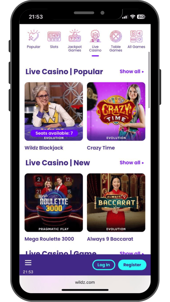 Live games at wildz Casino